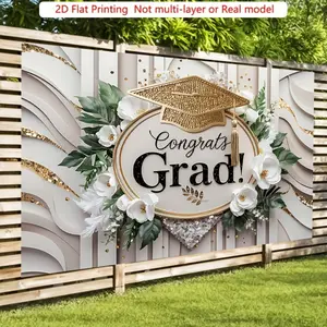 2D Flat Party Banner for Graduation Celebrations, Polyester Decorative Background Photo Prop, Wall and Room Decor for Parties and Gifts