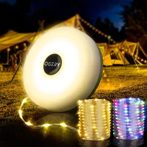 Camping String Lights, 4 in 1 Quick Storage 32.8FT Rechargeable Tent Lights String with 8 Lighting Modes, Hanging Waterproof Portable LED Lamp for Outdoor Patio Awning Garden Camping Essentials