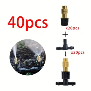 40 Outdoor Spray Cooling Garden Irrigation 1/4 Inch Brass Spray Nozzle 4/7Mm Hose for Garden Irrigation, Terrace Greenhouse Water Sprinklers, Watering Systems