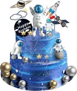 22PCS Space Cake Toppers Set – Astronaut, Rocket, Planet & Star Decorations for Kids Birthday, Outer Space Theme Party & Baby Shower