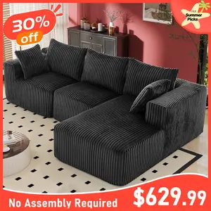 BedLuxury 102" Cloud Sectional Couch with L-Shape Chaise,Modern Modular Sofa with Movable Single Seat, Upholstered Couches for Living Room Bedroom,No Assembly Required