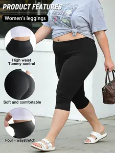 Women's Plus Size High-Waisted Tummy-Control Capri Leggings, Stretchy Yoga, Workout and Fitness Pants (0XL–5X) – Spandex Elastic Fit