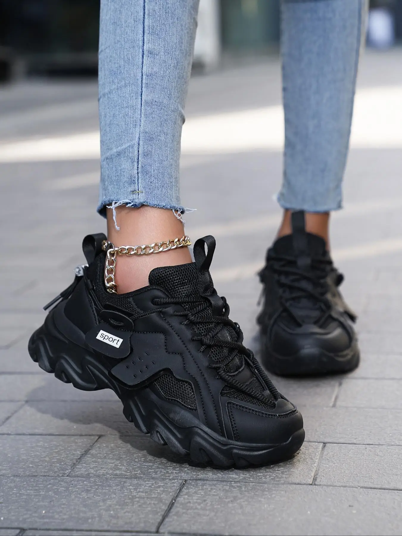 2024 Summer Women's Fashionable Plain Lace up Mesh Breathable Platform Sneakers, Casual Versatile Sports Shoes, Solid Color Chunky Sneakers Sporty Out