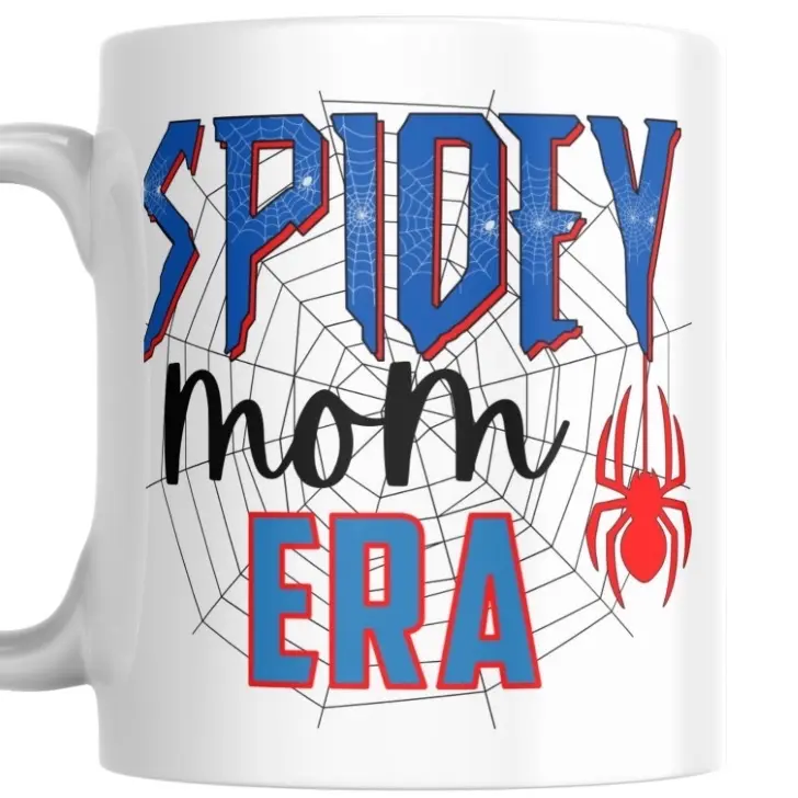 Spidey "Mom" ERA 11 oz Mug - Washable Drinkware with Spider Web Design Ceramic