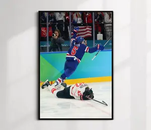 USA vs Canada Olympic Hockey Poster, Overtime Goal Celebration Wall Art, Team USA Action Print