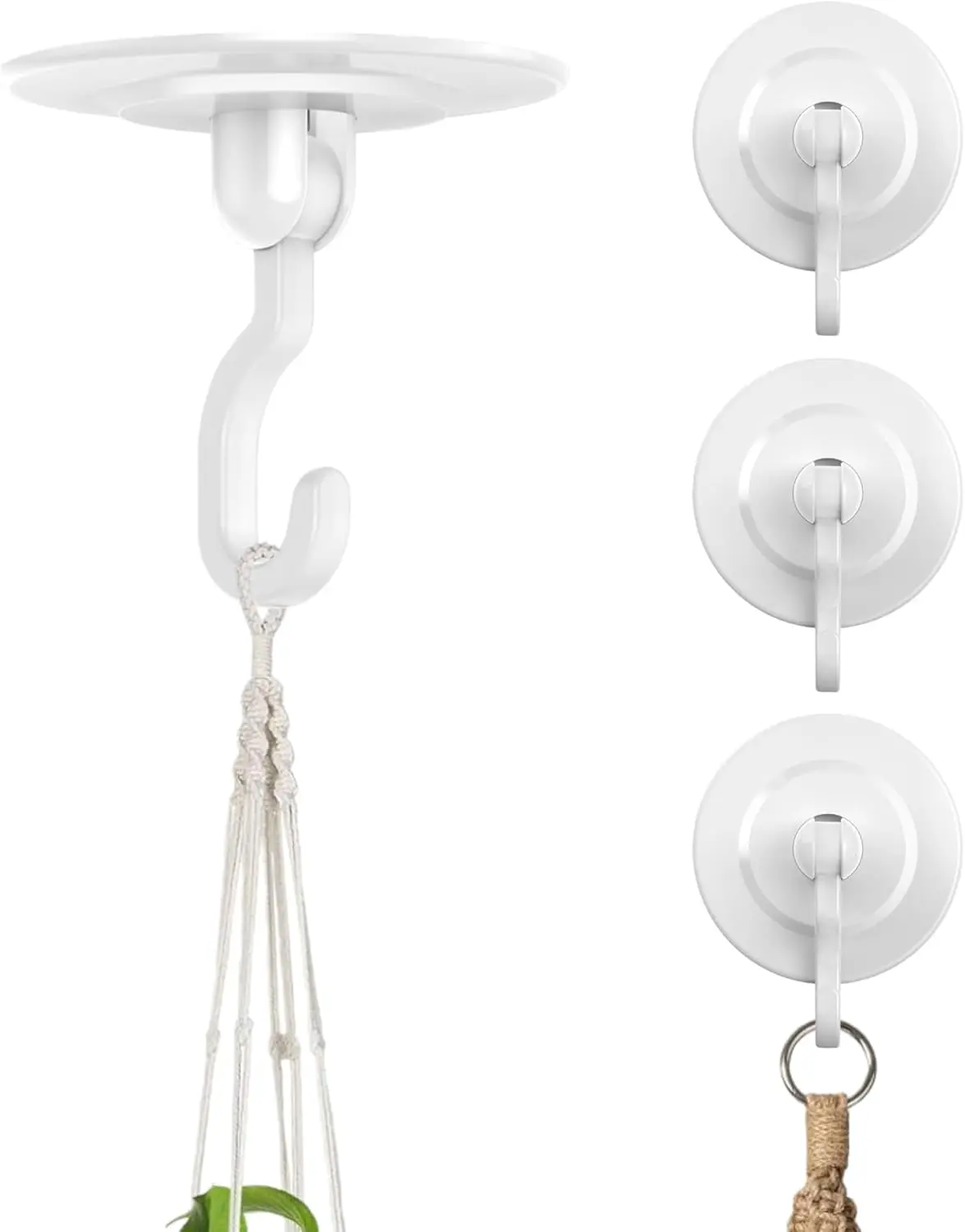 Adhesive Wall & Ceiling Decor Hooks: 4-Pack 3 lbs Heavy Duty No-Drill 360° Swivel Adjustable for Hanging Home Accents Lights Plants Wind Chimes Compatible with 3M Command Strips