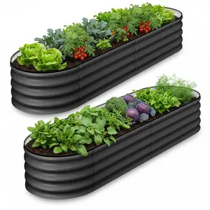 2-Pack Oval Galvanized Raised Garden Beds, 4.5 x 2 x 1.5 ft Metal Planter Boxes with Open-Ended Base for Gardening, Vegetables and Flowers, Dark Gray