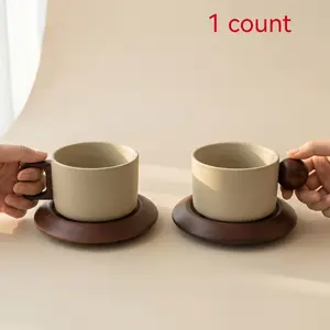 Vintage Ceramic Coffee Cup Set with Tray, Classic Straight Mouth Design, Heat-Resistant Handmade Mug, Large Floral Cup for Home and Cafe, Coffee Cups Gift