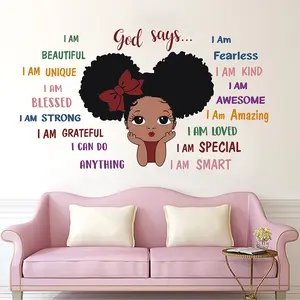 Girl Classroom Wall Sticker, Self-Adhesive Cartoon Decal for Kids' Room, Inspirational Bedroom Decor, Flat Sticker Type