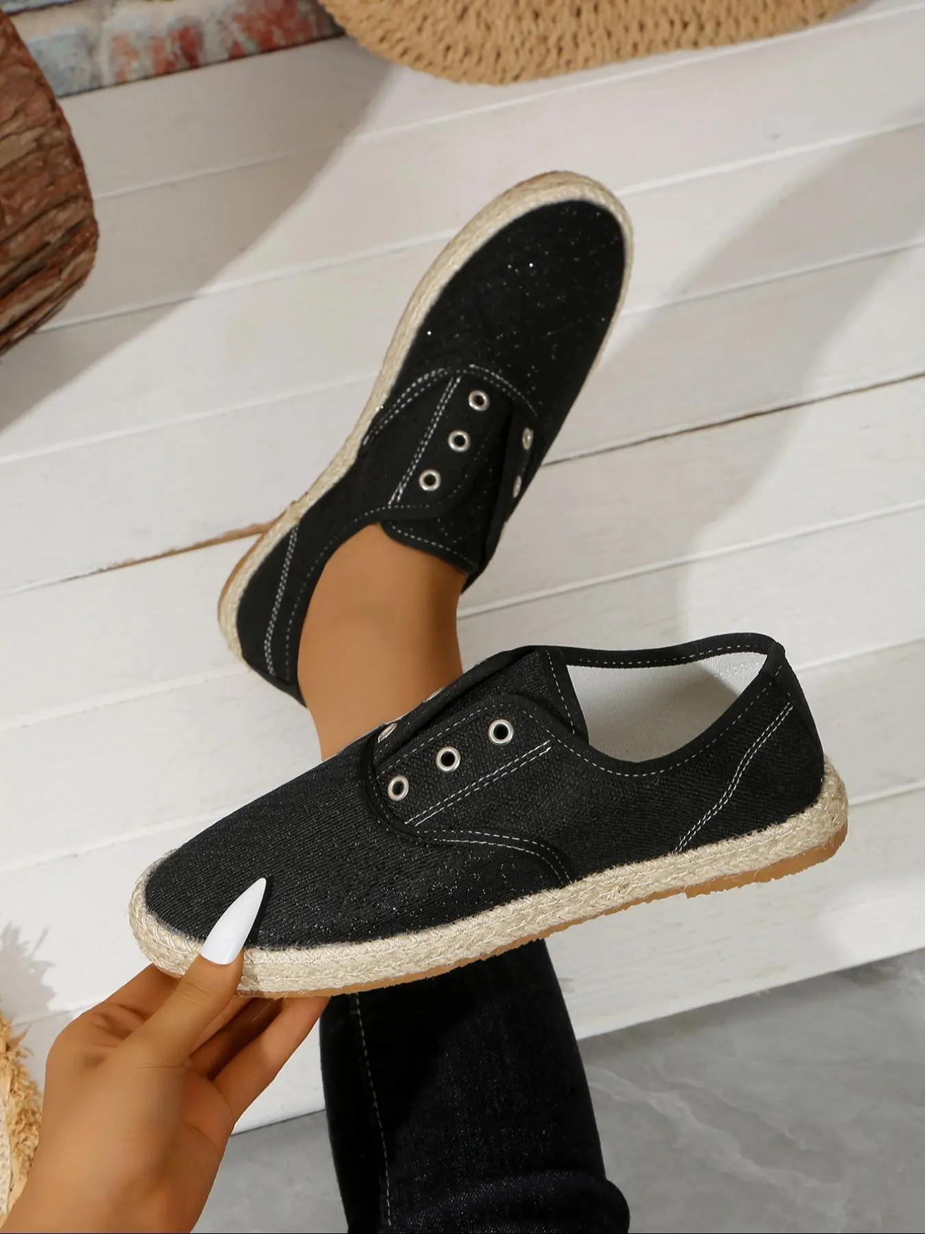 Women's Fashionable Plain Color Espadrilles, Casual Comfortable Breathable Sneakers, Female All-match Round Toe Shoes for Daily Wear, Closed