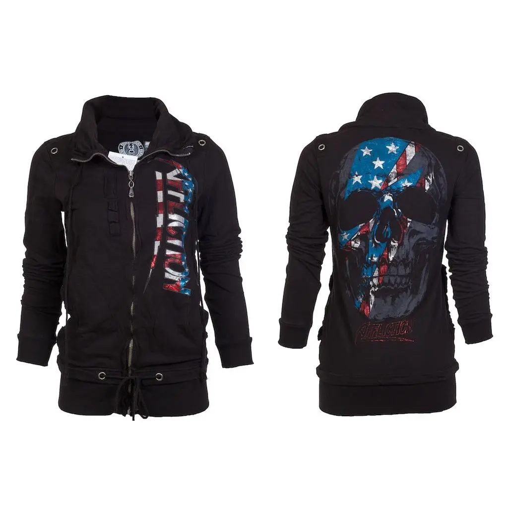 Affliction Women's Casual All Season 100% Cotton Mock-Neck Coat - Front & Back Graphic Print, Women's Tops & Jackets