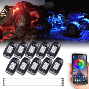 10PCS RGB Rock Lights Car Underglow Kit w/APP Control Music Sync & Brake Sensing for SUV Jeep Truck Sedan Off-Road Vehicles Universal Multi-Certified