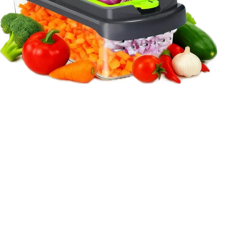 Vegetable Chopper with Built-In Storage Container, Multi-Functional Kitchen Tool for Fruits, Veggies Prep