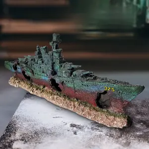Aquarium Resin Sunken Pirate Ship Decor - Algae-Proof, Wear-Resistant Warship Wreckage with Hiding Spot, Multifunctional Fish Tank Cave Accessory