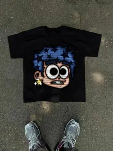 FEEGO Unisex Summer Short Sleeve Tee, Street Casual Round Neck Drop Shoulder T - shirt with Cartoon Figure Print good graphic tees Cotton Menswear