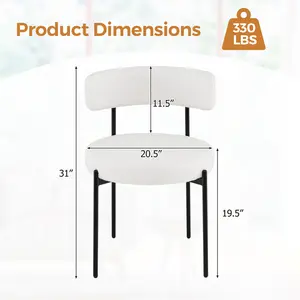 COSTWAY - Boucle Dining Chair with Curved Backrest and Metal Legs Set of 2-White
