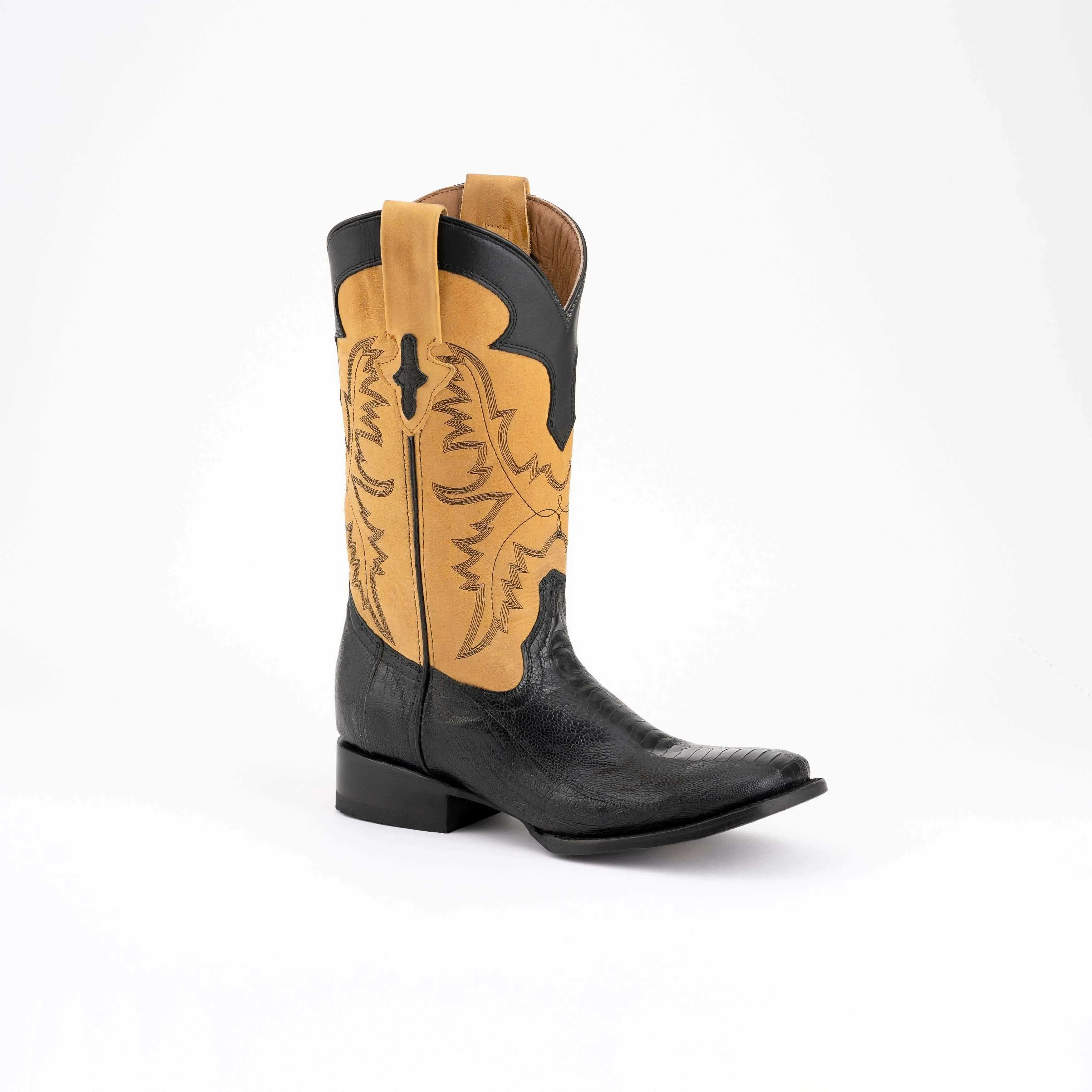 Men's Ferrini Nash Ostrich Leg Boots Handcrafted Black