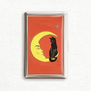 1917 Vintage Black Cat on Moon 100s Cigarrette Case Cig Storage Case Vintage Purse Joint Holder Metal Box Wallet Zigarettenetui Unique Gifts Under 100 Dollars