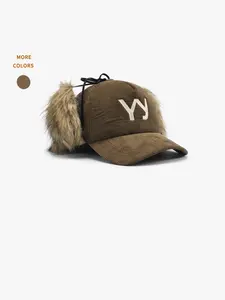 Unisex Baseball Cap, Korean Retro Style, Thick Warm Ear Protection, Corduroy Material, Letter Embroidery, Youth to Adult, Fall Winter