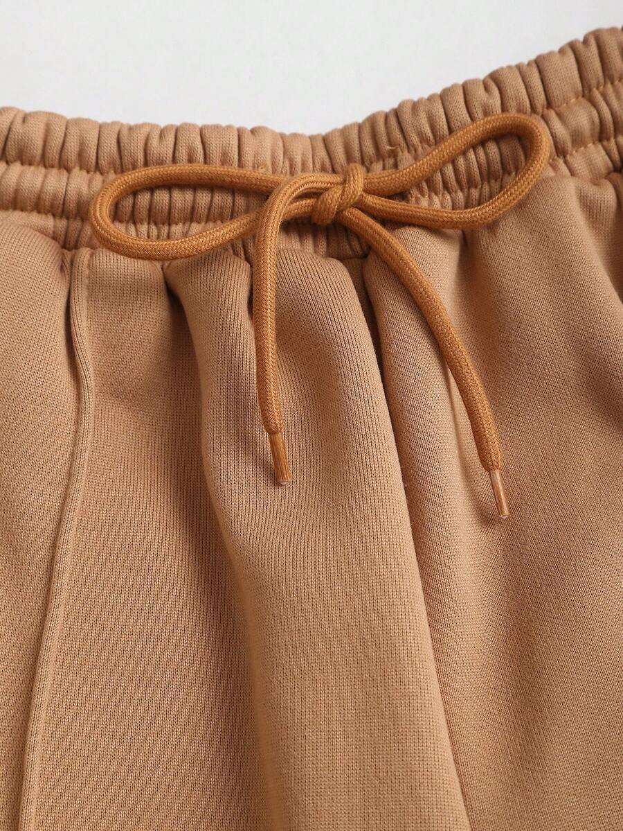 MISTY CHIC Corset-Style Hooded Sweatshirt And Wide Leg Sweatpants Set, Full-Zip Drawstring Design With Elastic Waist, Casual Streetwear Vibe, Ideal For Loungewear, Errands, Mix-And-Match Outfits And Trendy Everyday Streetwear