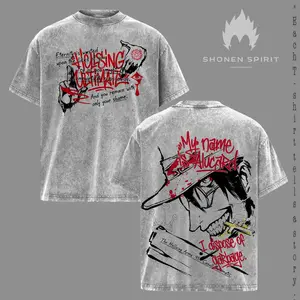 Alucard Hellsing Ultimate Graphic T-Shirt, Vampire King Anime Inspired Tee, Dark Immortal Antihero Artwork, Double-Sided Acid Wash Cotton Shirt, Oversized Streetwear, Gothic Manga Fan Apparel, Lightweight Casual Unisex Top, Collector Gift for Anime Fans