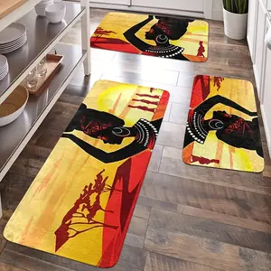 Kitchen Mat Set, African Women's Kitchen Rug, Kitchen Comfortable Standing Mat, Anti-stain and Non-Slip, Soft and Comfortable Easy to Clean, Suitable for Bedroom, Living Room, Dining Room, Kitchen, Bathroom, Entrance Carpet, African Design Rug