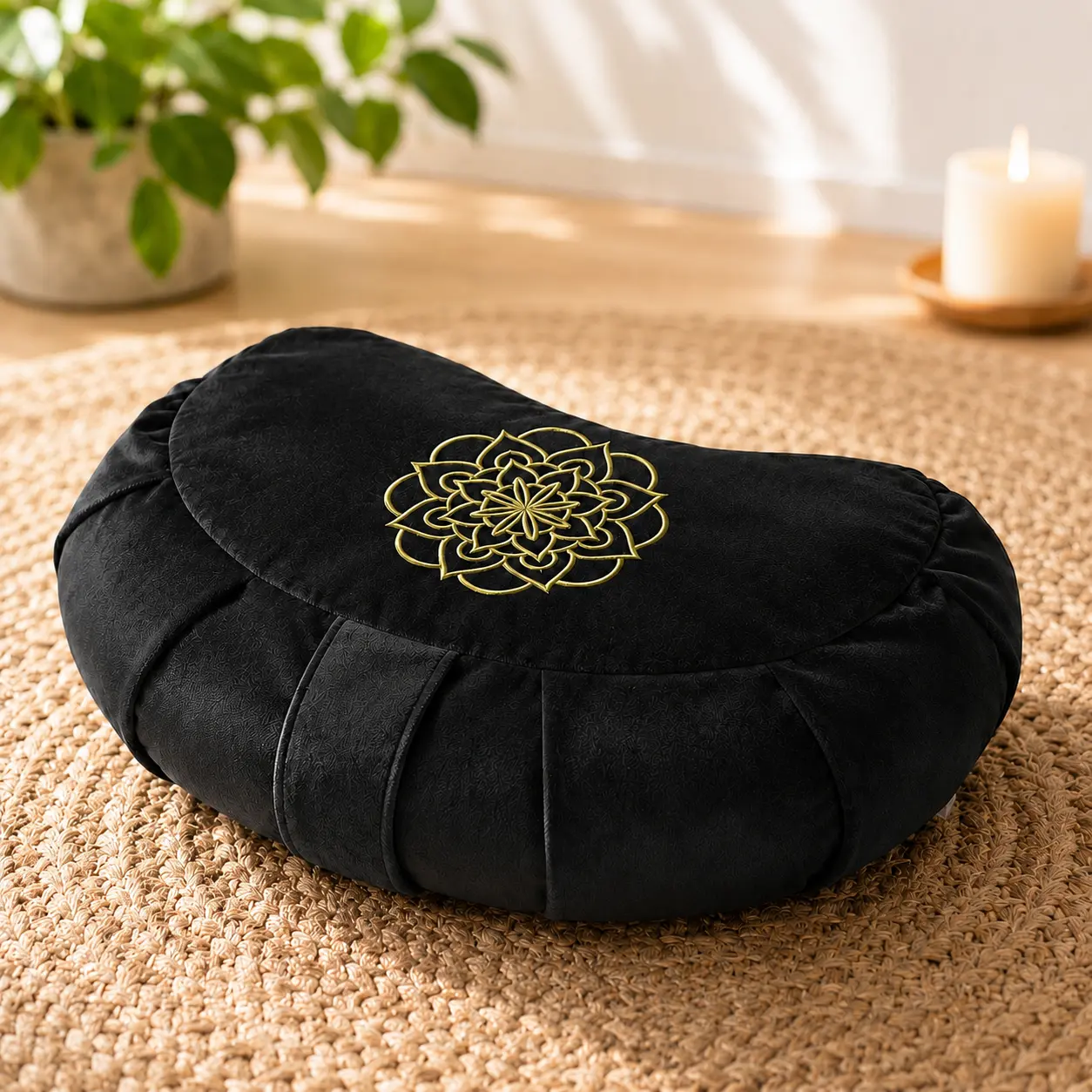 Hihealer Premium Crescent Meditation Cushion, Ergonomic Buckwheat Hull Floor Pillow for Adults, Comfortable Yoga Bolster for Meditation & Floor Sitting