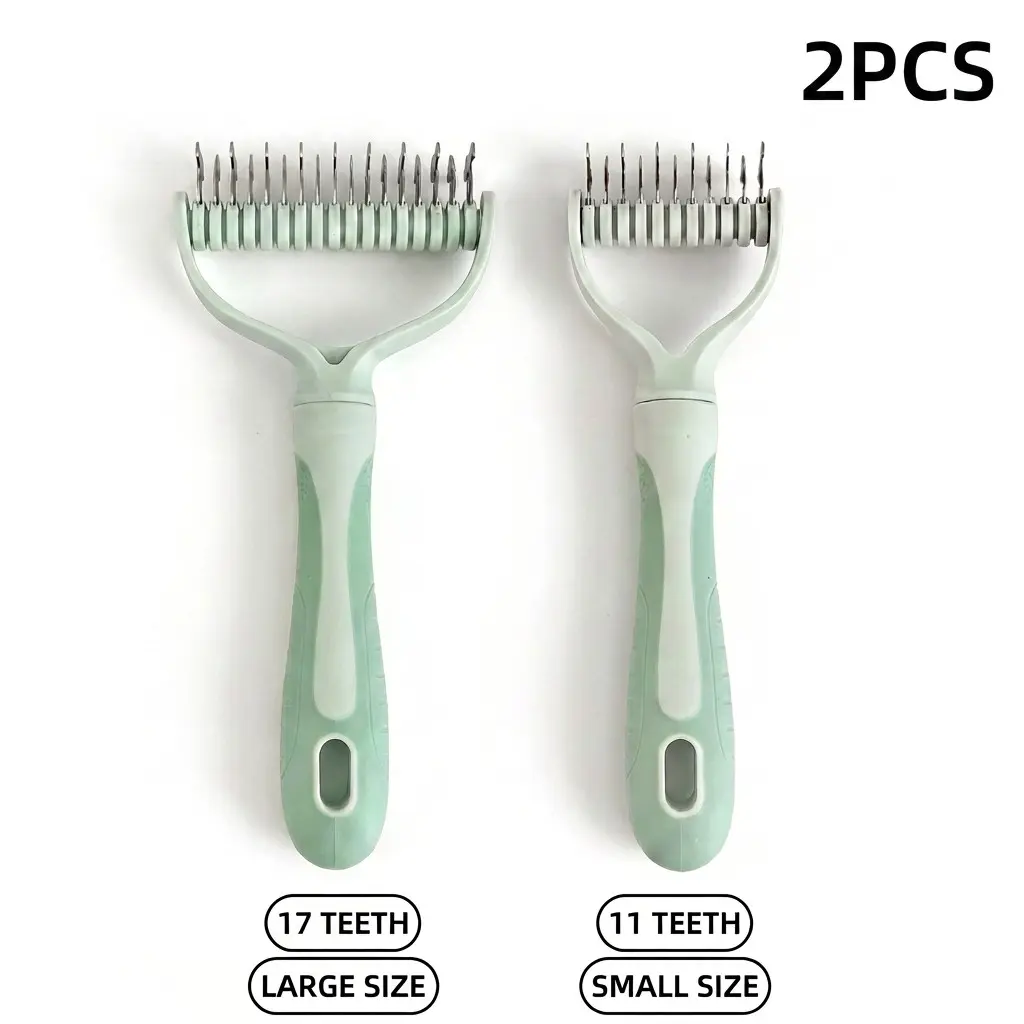 Essential Pet Grooming Tool, Deshedding Tool, Effective Knot-Removing Brush, Gentle Hair Removal, Non-Resting Design, Two-Piece Set, Grooming Comb, Shedding Grooming Kit