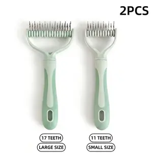 Essential Pet Grooming Tool, Deshedding Tool, Effective Knot-Removing Brush, Gentle Hair Removal, Non-Resting Design, Two-Piece Set, Grooming Comb