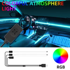 3m/5m car interior light LED decorative light cold line ambient light USB smoked fiber optic ambient light hidden neon light with RGB cold line light 2-in-1 fiber optic light
