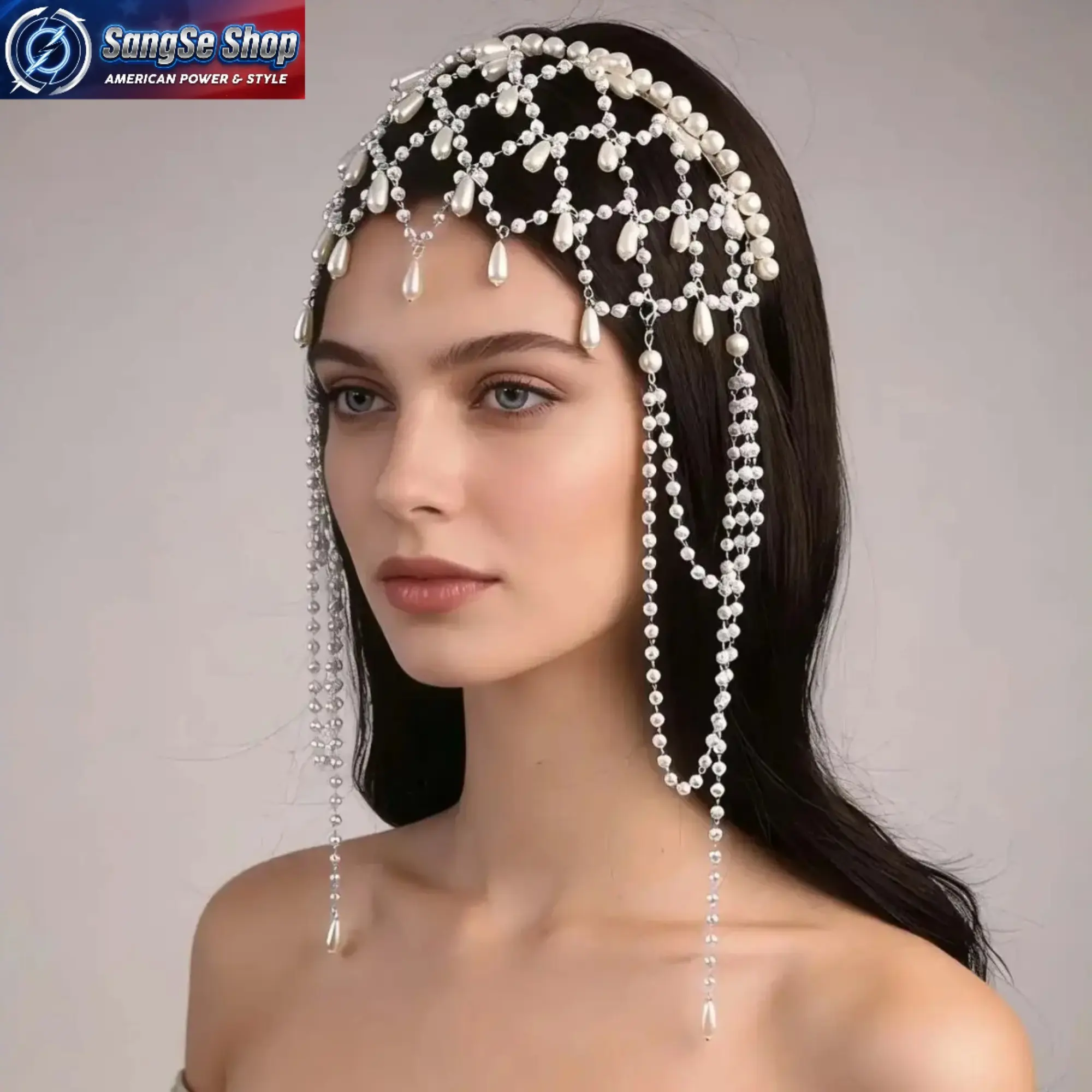 Women’s Faux Pearl Headband - 2026 Trend Mesh Tassel Pendant Forehead Chain, Formal Bridal Costume Headpiece, Elegant Daily Wear Festival Bag Decor DIY Accessory, Bridal Accessory, Styling Accessory