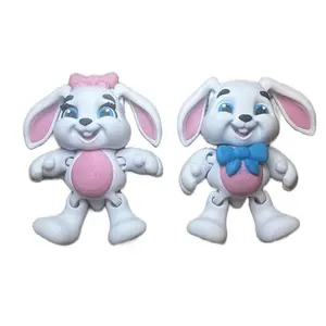 3D Printed Bunnies Art Print - Smooth Movement, Pink Center, Bow Tie Accessories, Unique Design for Easter Multi-Color Articulated