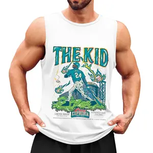 Ken Griffey Jr. "The Kid" Vintage Baseball Graphic Tank Top - Seattle Mariners Retro Print Polyester Sleeveless Shirt, MLB Legend Streetwear Casual Gym Workout Vest, 90s Sports Aesthetic Tee