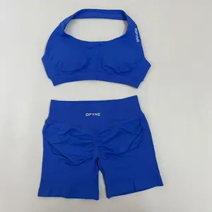 Dfyne Sports Bras And Shorts Women's Halter Seamless Yoga Bra Pads Backless Sports Bras Gym Crop Top Push Exercise Yoga