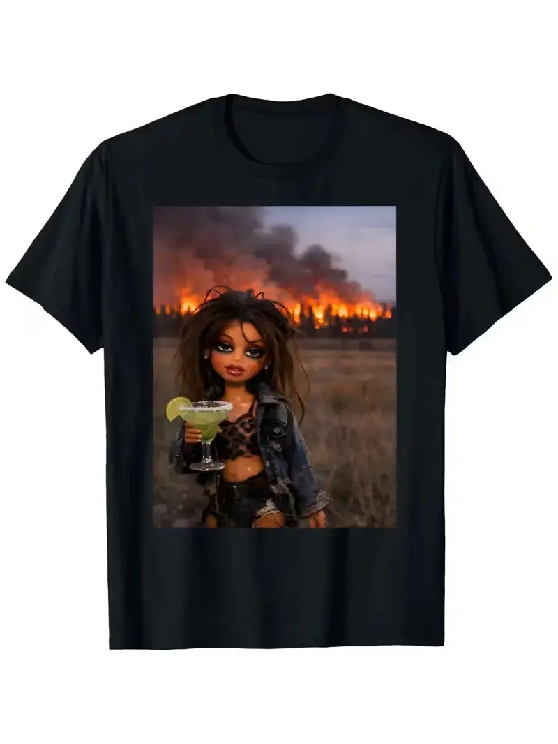 Men's Wildfire-Themed Printed Short-Sleeve Cotton T-Shirt - Casual Menswear Top with Soft Fabric, Classic Non-Conformist, Personalized Cool Vibe for Drag Queens, Shortsleeve, Tshirt