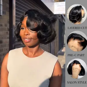 [Lived-in Wig] QTHAIR French Style Bob Wig Blow Out Short Bob Wig Pixie Cut Layered Cut Human Hair Wig 13x4 HD Transparent Lace Wig 250% Density Pre-C part Special Styled Wear Go Wig With Special Drawstring Wig Beginner Friendly Old Money #SummerVibes,sum