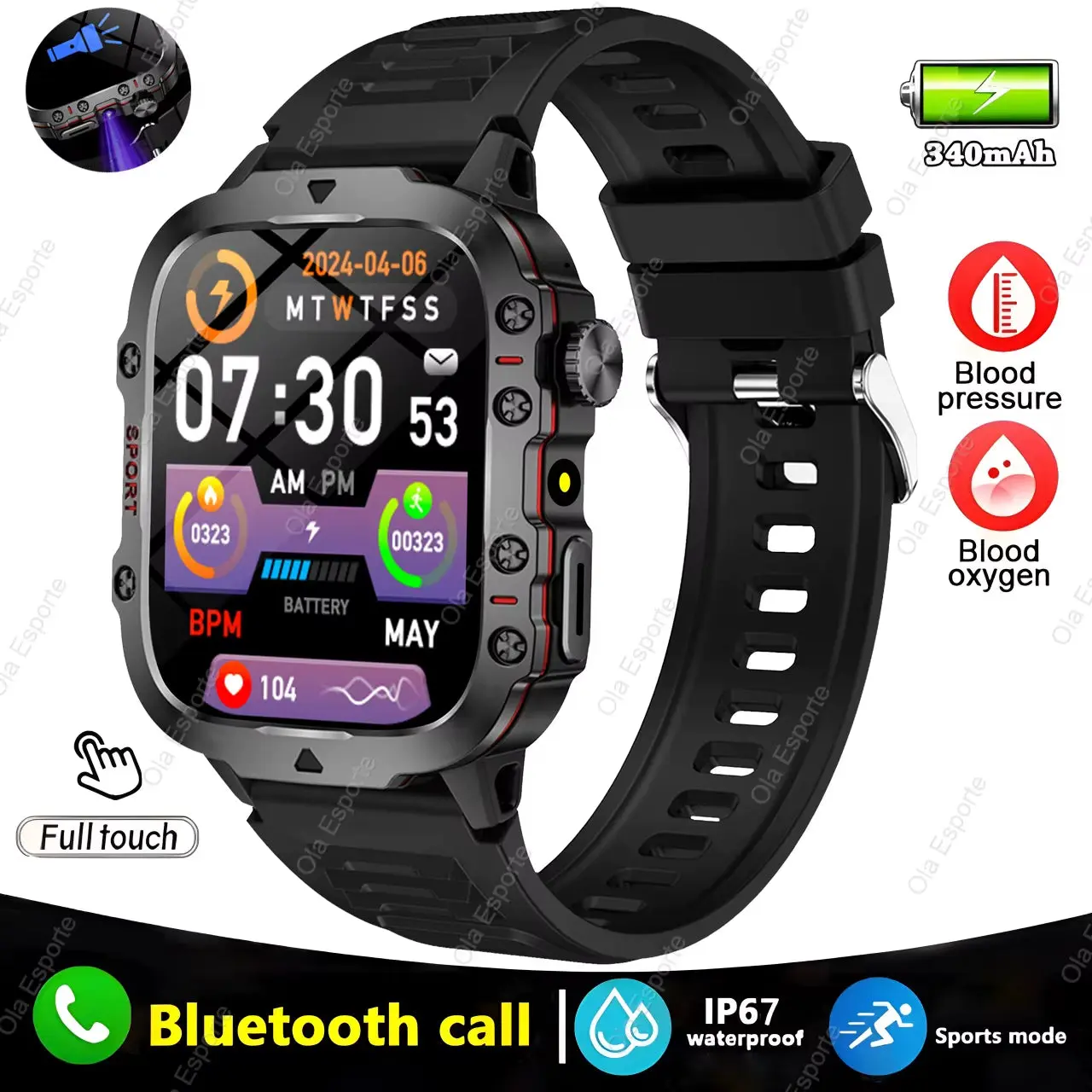 2025 Original Men's Wearable Smartwatch - IP68 Waterproof, Button-Operated, Bluetooth Call, Flashlight, Smartphone Remote Camera Control, Multi-Parameter Health Monitoring, HD Screen, for Android & IOS Sports Devices, Voice Control, Do Not Disturb Mode, G