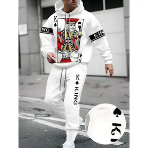 New Style PLUS SIZE Men's Digital Print Hoodie & Sweatpants Set - Casual/Sporty, Machine Washable, Polyester Blend