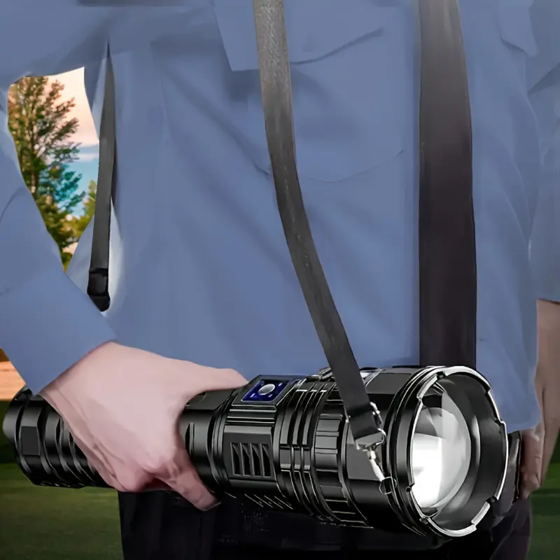 Ultra-Bright Tactical Flashlight, Zoomable Handheld Outdoor Light with 7800mAh USB Rechargeable Battery and Red & Blue Emergency Strobe for Camping, Usb Cable, Red & Blue Warning Strobe, Battery-Powered