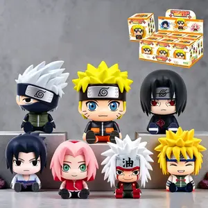 MINISO Naruto Shippuden Stick Together Sitting Pose Blind Box Figurine,2" Cute Chibi Anime Collectible Toys, Soft Vinyl Mini Statues of Naruto Sasuke Sakura Kakashi, Desk Decor Gift for Anime Fans, Holiday Gift Birthday Gift