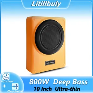 800W Car Subwoofer,10 Inch Slim Under Seat Car Subwoofer Powered, High/Low Level Input, Car/Truck Car Audio Subwoofer Sub Built in Amplifier