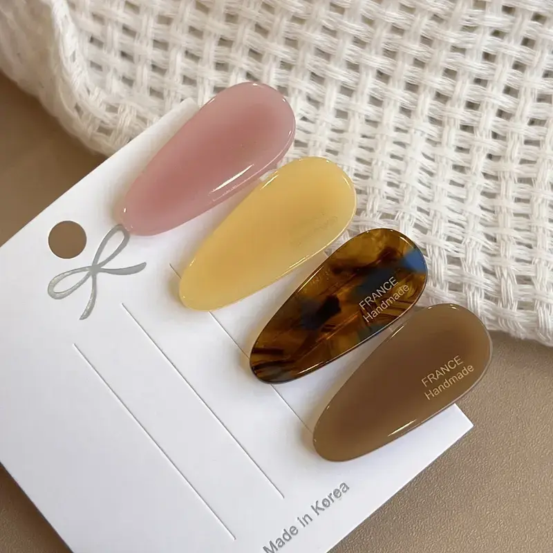 Teardrop Resin Barrettes, 6 Pcs French Style Set for Adult Women, Anti-Slip Fashion Hair Style Accessory for Fine Hair, Female Wear, Cute Barrettes