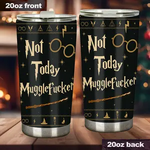 Funny Black Tumbler Coffee Mug, Not Today Wizard Style Cup, Sarcastic Magic Lover Gift, PotterHead Gift, Harry Potter Fan