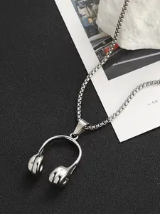 Men's Titanium Steel Music Earphone Pendant Necklace, Fashionable Lockbone Chain, Perfect Holiday Gift for Friends