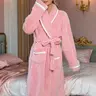Women's Colorblock Plush Robe, Thickened Loose Baggy Long Sleeve Long Bathrobe with Belt, Casual Fall & Winter Loungewear, Warm Home Wear