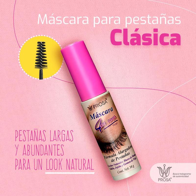 Prosa Mascara 4 in 1, Formula to Extend and Give Volume - Lengthen, Volumize and Strengthen Eyelashes - (0.42oz/12gr)