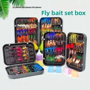 32/48/64 pieces Beginner Fly Fishing Kit - Dry Wetfly Fly Lures, Hand-Tie, Fishing Tackle Kit