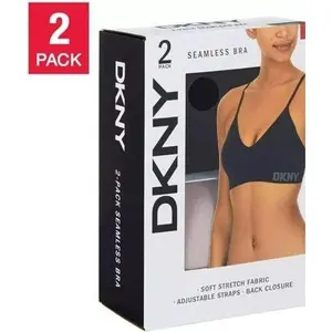 DKNY Seamless Bra All Day Stretch Back Adjustable Hook 2-Pack Black Sand