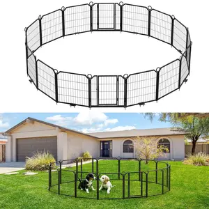 GARVEE Steel Angled Pet Fence,Puppy Playpen, Dog Play Pen Indoors/Outdoor, Heavy Duty 24 Inch 16 Panels Dog Pen for Puppies and Small Dogs