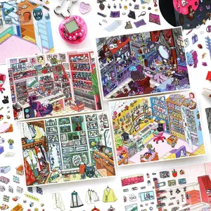 My Little House Series Decoration Stickers, Pet Material, 12 Sheets/bag (4 Styles X 3 Sheets), Anime & Gothic Design, Art Stickers